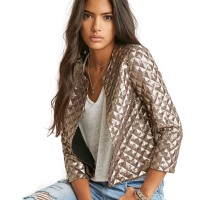 Spring Style Vogue Lozenge Women Gold Sequins Jackets Three quater sleeve Fashion Coats Outwears